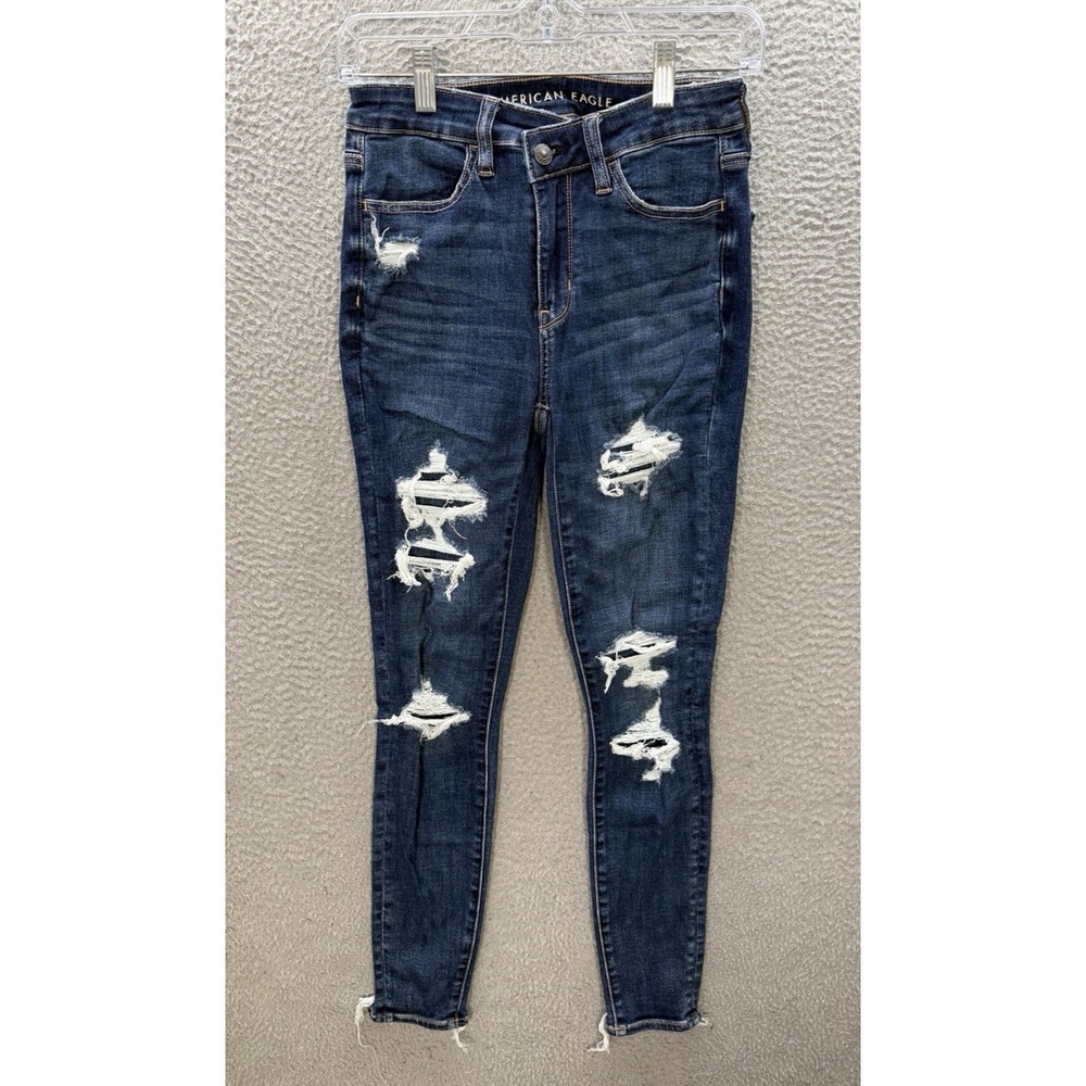 American Eagle Jeans Womens 2 Blue Hi Rise Jegging Next Level Stretch Distressed
